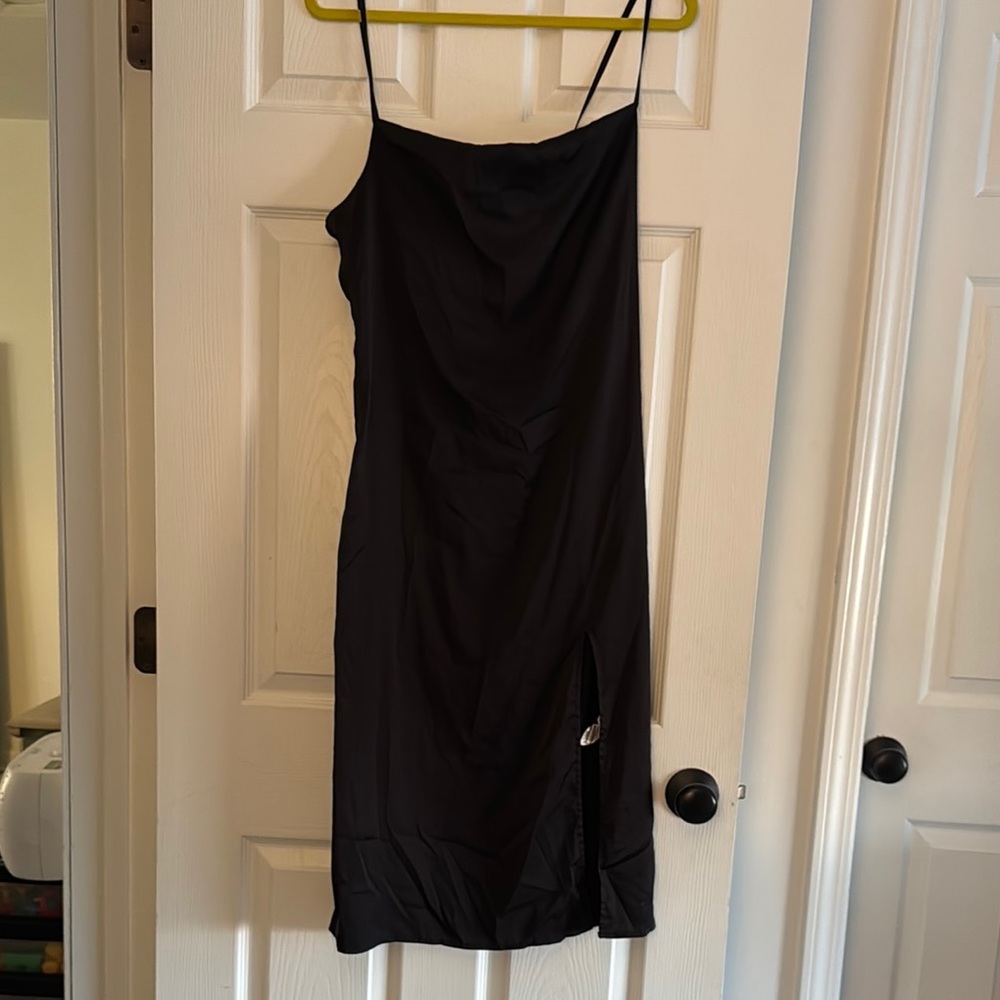 Elegant Black Slip Dress with leg slit